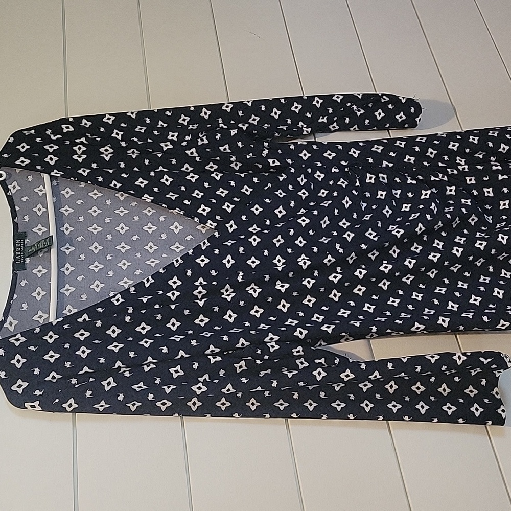 LAUREN RALPH LAUREN RUCHED DRESS  XL  NAVY/WHITE - Picture 12 of 14